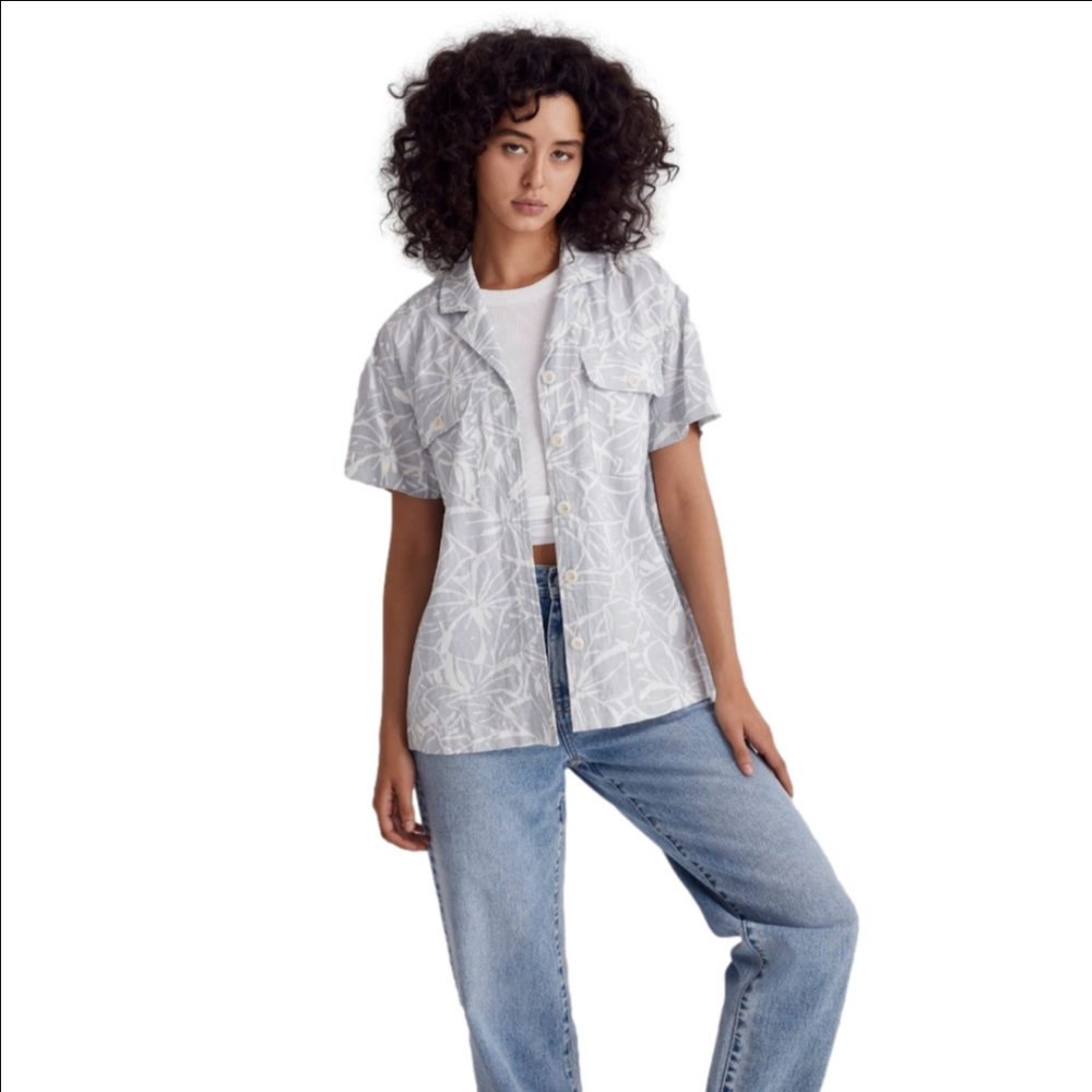 Madewell Linen-Blend Camp Shirt in Abstract Flora